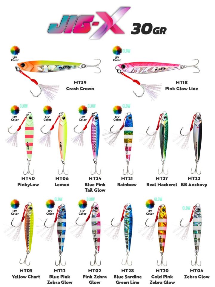 Fujin Jig-X 30gr Light Jigging jig Yem MT04 Zebra Glow